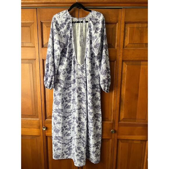 NWT Hill House Women's The Simone Maxi Open Back Dress Lilac Floral Tonal Size L - Picture 4 of 10